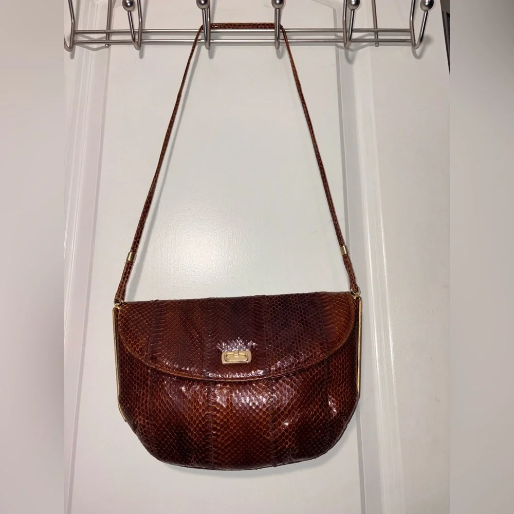 ALNI Spanish Artisan Python Shoulder Bag - Rare Gold Metal Frame Detail